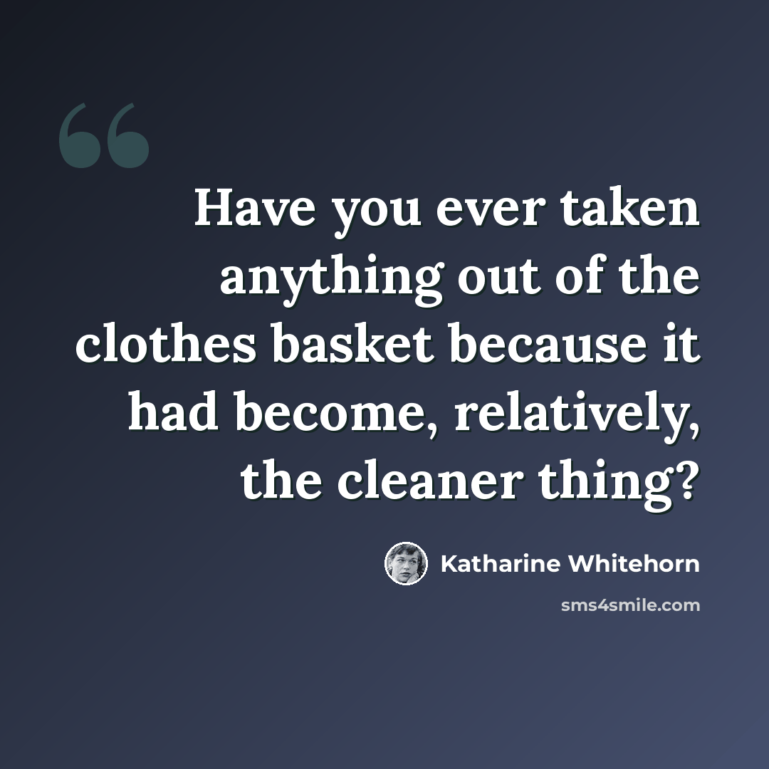 “Have you ever taken anything out of the clothes basket because it had become, relatively, the cleaner thing?” quote by Katharine Whitehorn