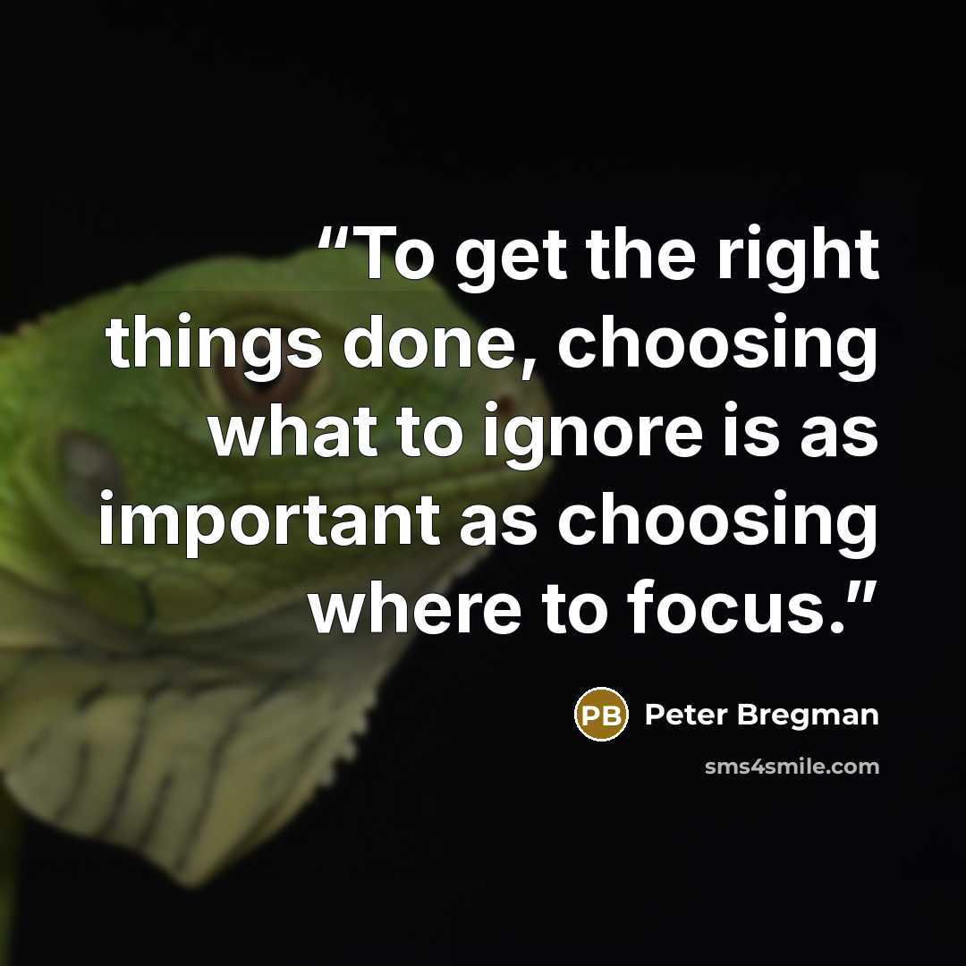 “To get the right things done, choosing what to ignore is as important as choosing where to focus.” quote by Peter Bregman