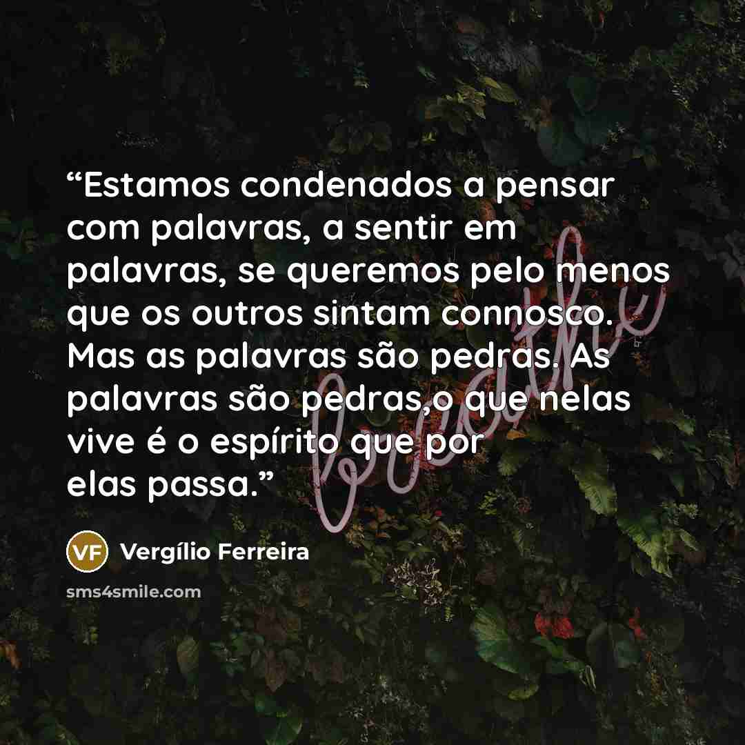 “Estamos condenados a pensar com palavras, a sentir em palavras, se queremos pelo menos que os outros sintam connosco. Mas as palavras são pedras. As palavras são pedras,o que nelas vive é o espírito que por elas passa.” quote by Vergílio Ferreira