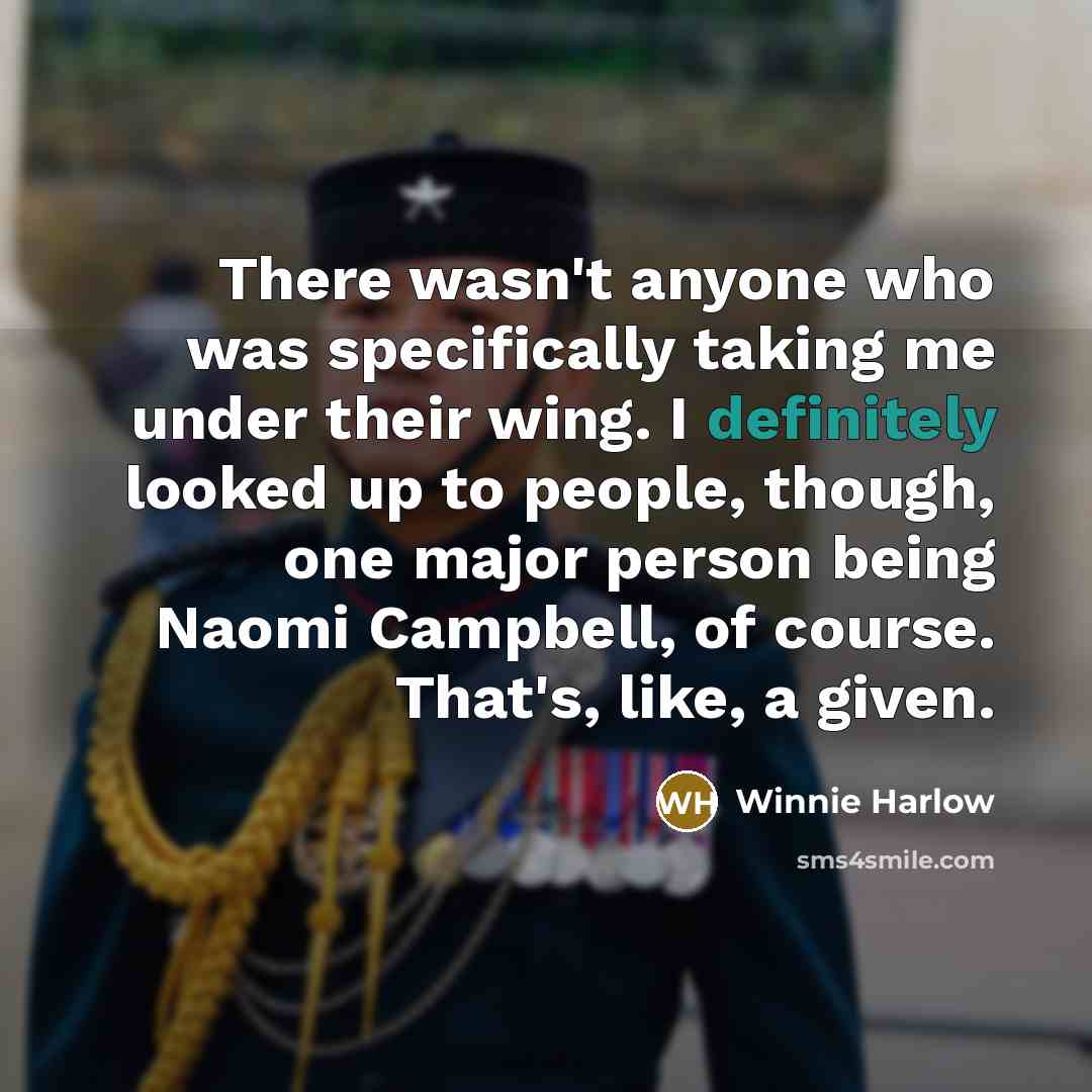 “There wasn't anyone who was specifically taking me under their wing. I definitely looked up to people, though, one major person being Naomi Campbell, of course. That's, like, a given.” quote by Winnie Harlow