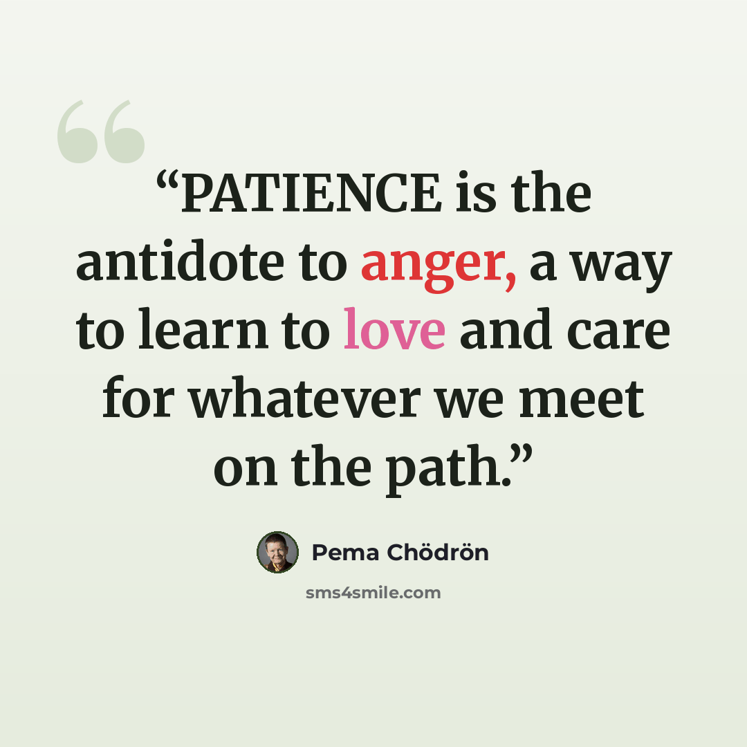 “PATIENCE is the antidote to anger, a way to learn to love and care for whatever we meet on the path.” quote by Pema Chödrön