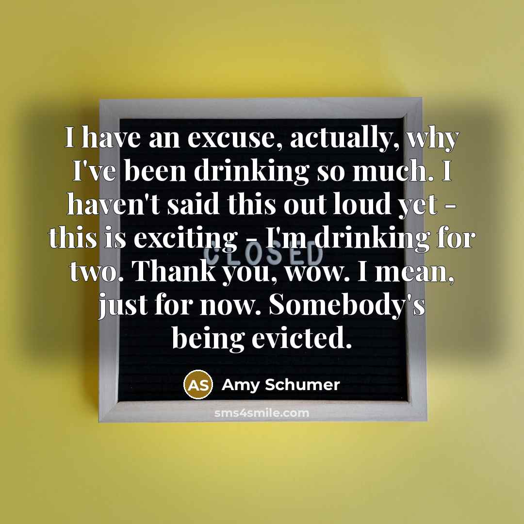 “I have an excuse, actually, why I've been drinking so much. I haven't said this out loud yet - this is exciting - I'm drinking for two. Thank you, wow. I mean, just for now. Somebody's being evicted.” quote by Amy Schumer