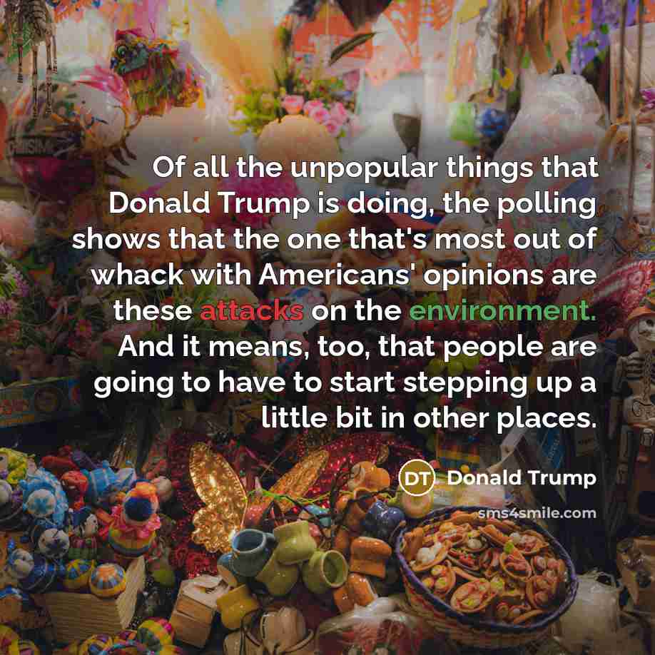 “Of all the unpopular things that Donald Trump is doing, the polling shows that the one that's most out of whack with Americans' opinions are these attacks on the environment. And it means, too, that people are going to have to start stepping up a little bit in other places.” quote by Donald Trump