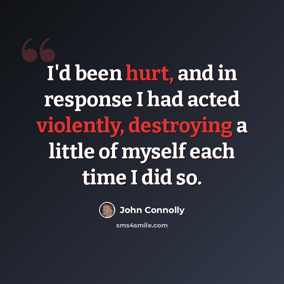 “I'd been hurt, and in response I had acted violently, destroying a little of myself each time I did so.” quote by John Connolly