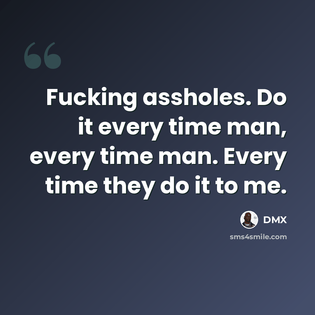 “Fucking assholes. Do it every time man, every time man. Every time they do it to me.” quote by Dmx
