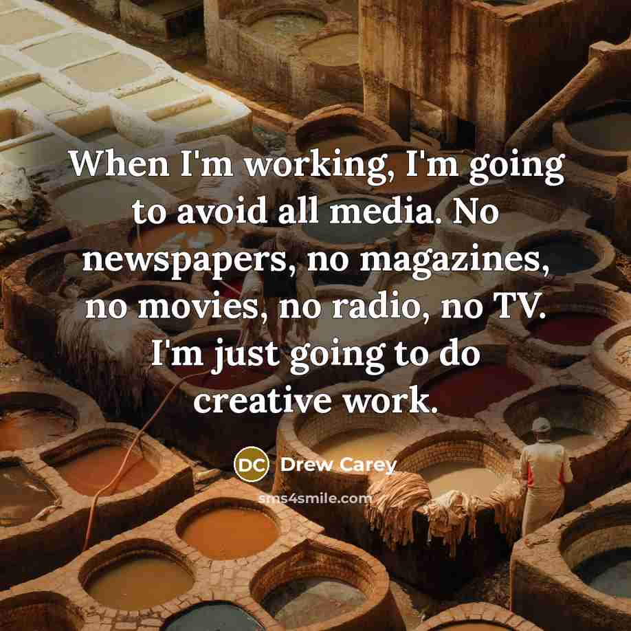 “When I'm working, I'm going to avoid all media. No newspapers, no magazines, no movies, no radio, no TV. I'm just going to do creative work.” quote by Drew Carey