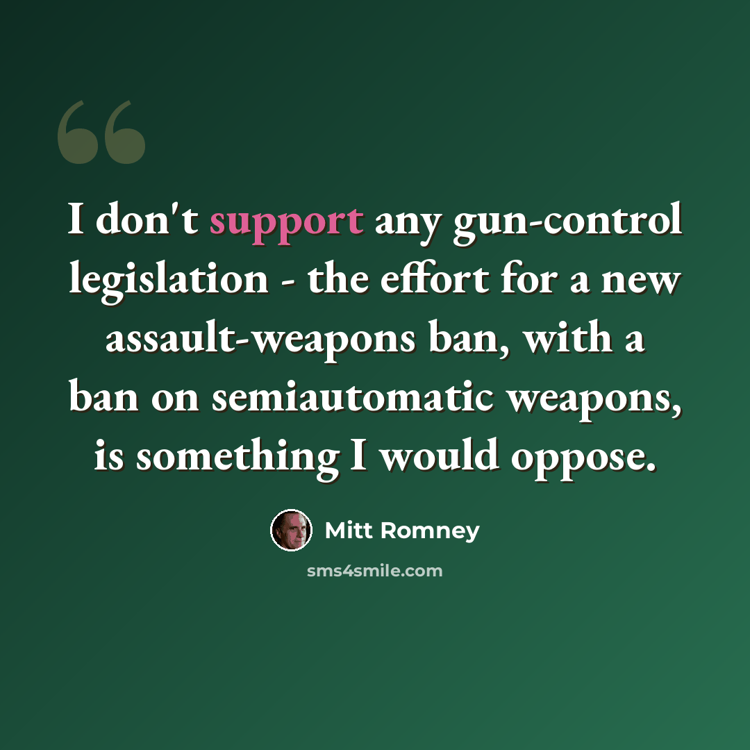 “I don't support any gun-control legislation - the effort for a new assault-weapons ban, with a ban on semiautomatic weapons, is something I would oppose.” quote by Mitt Romney