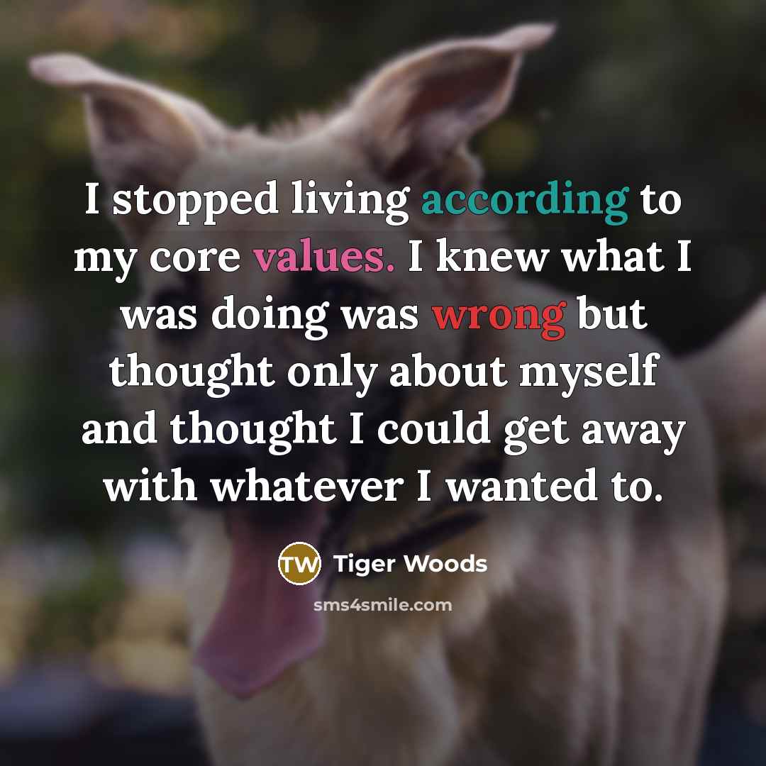 “I stopped living according to my core values. I knew what I was doing was wrong but thought only about myself and thought I could get away with whatever I wanted to.” quote by Tiger Woods