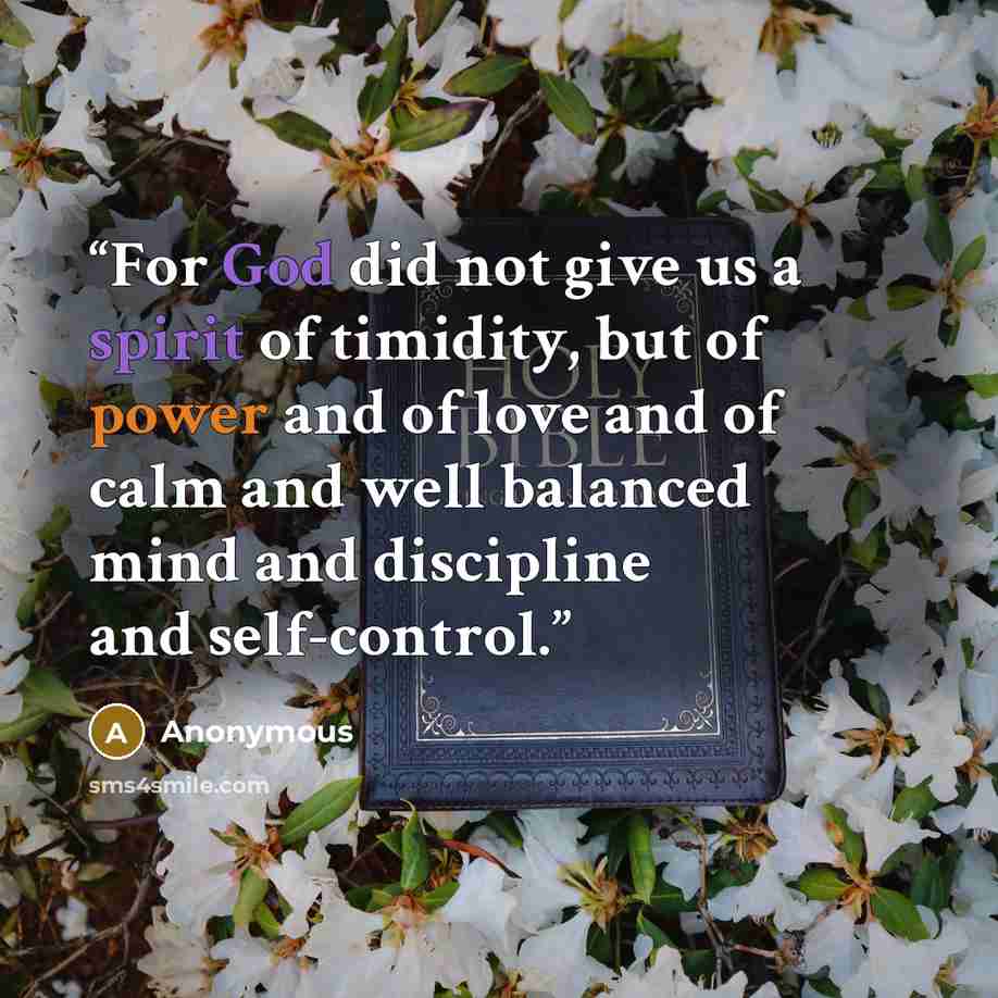 “For God did not give us a spirit of timidity, but of power and of love and of calm and well balanced mind and discipline and self-control.” quote by Anonymous