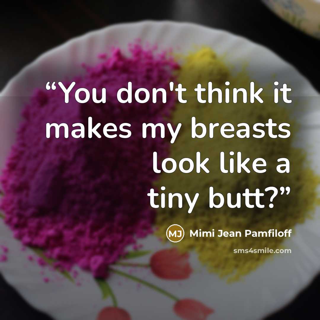 “You don't think it makes my breasts look like a tiny butt?” quote by Mimi Jean Pamfiloff
