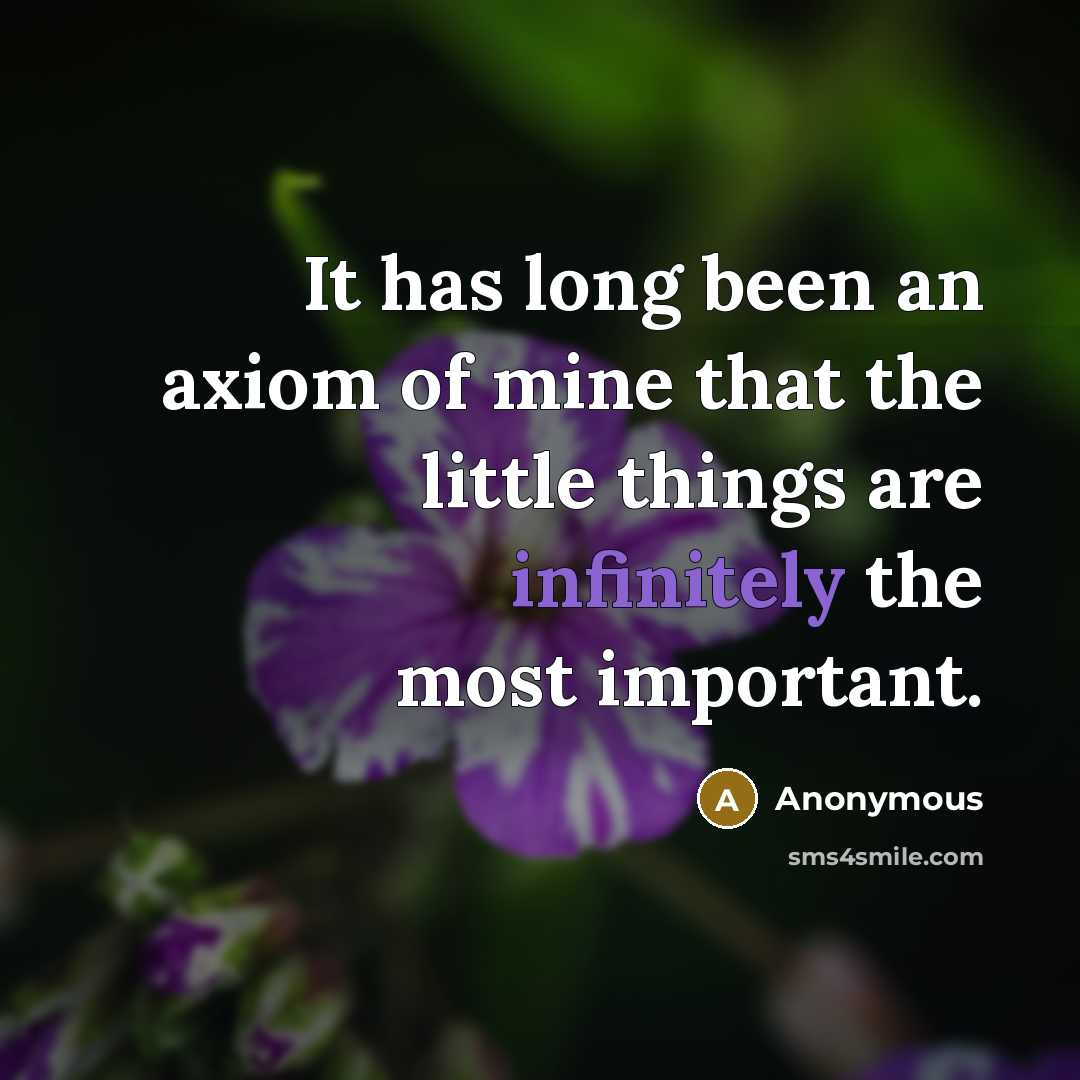 “It has long been an axiom of mine that the little things are infinitely the most important.” quote by Anonymous