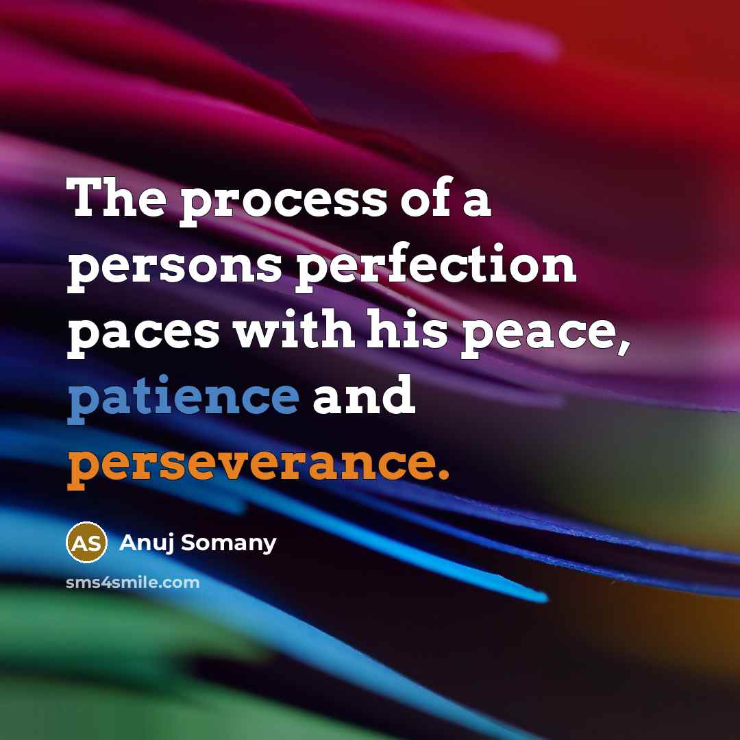 “The process of a persons perfection paces with his peace, patience and perseverance.” quote by Anuj Somany