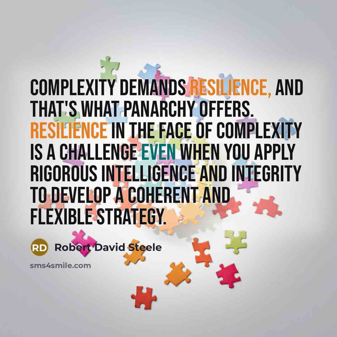 “Complexity demands resilience, and that's what panarchy offers. Resilience in the face of complexity is a challenge even when you apply rigorous intelligence and integrity to develop a coherent and flexible strategy.” quote by Robert David Steele