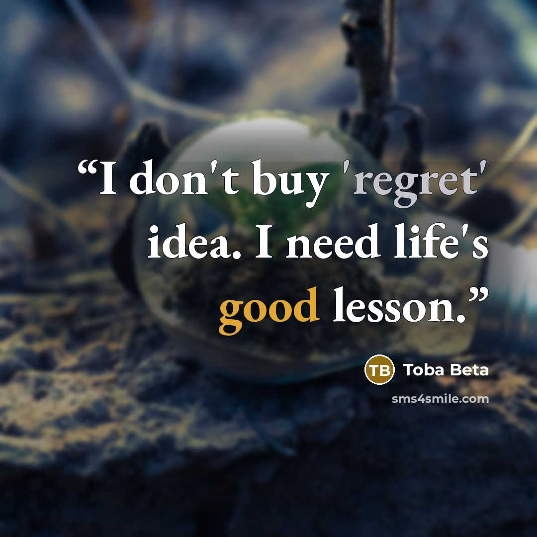 “I don't buy 'regret' idea. I need life's good lesson.” quote by Toba Beta