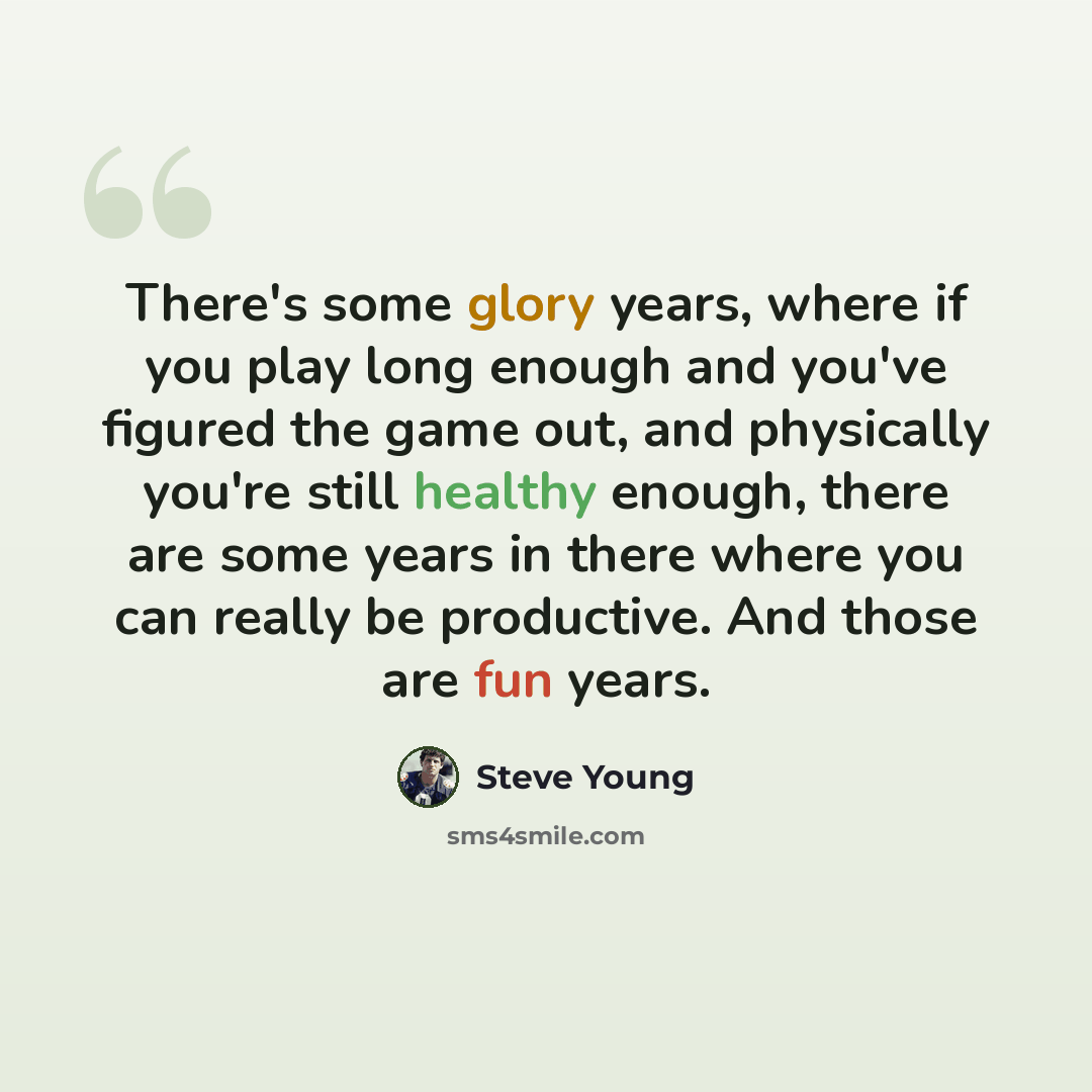“There's some glory years, where if you play long enough and you've figured the game out, and physically you're still healthy enough, there are some years in there where you can really be productive. And those are fun years.” quote by Steve Young