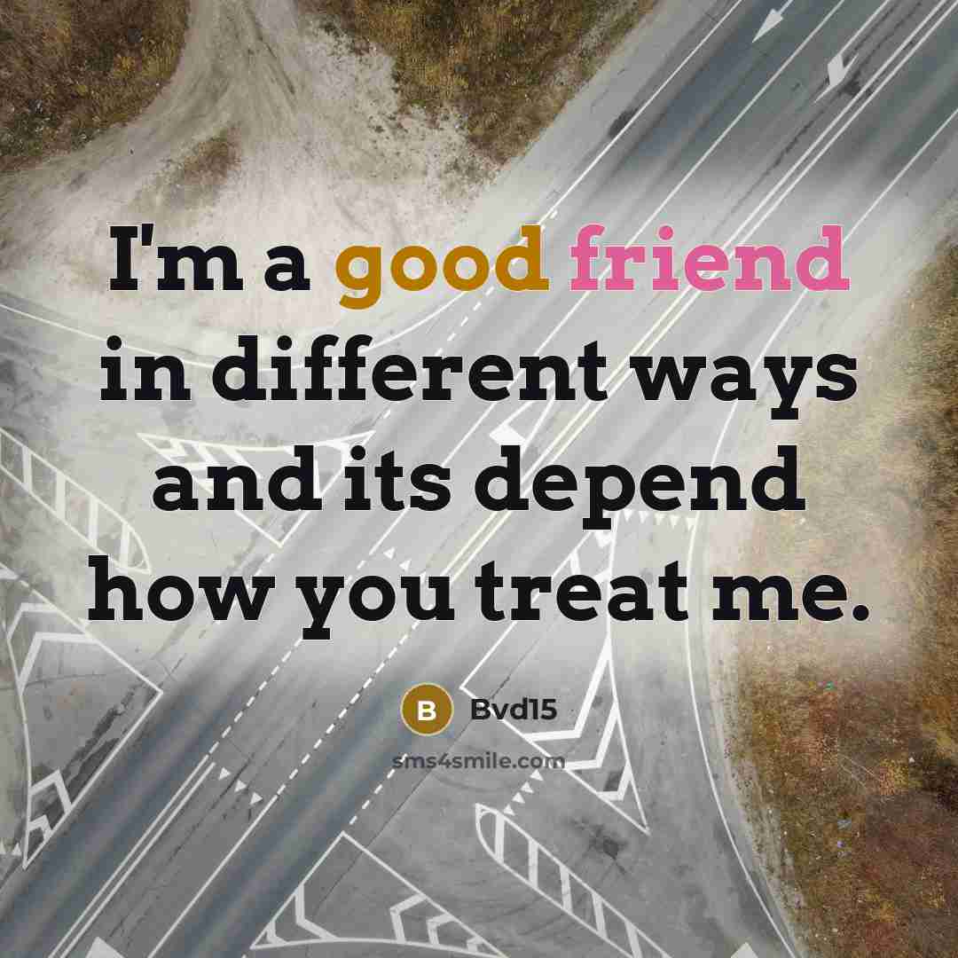“I'm a good friend in different ways and its depend how you treat me.” quote by Bvd15