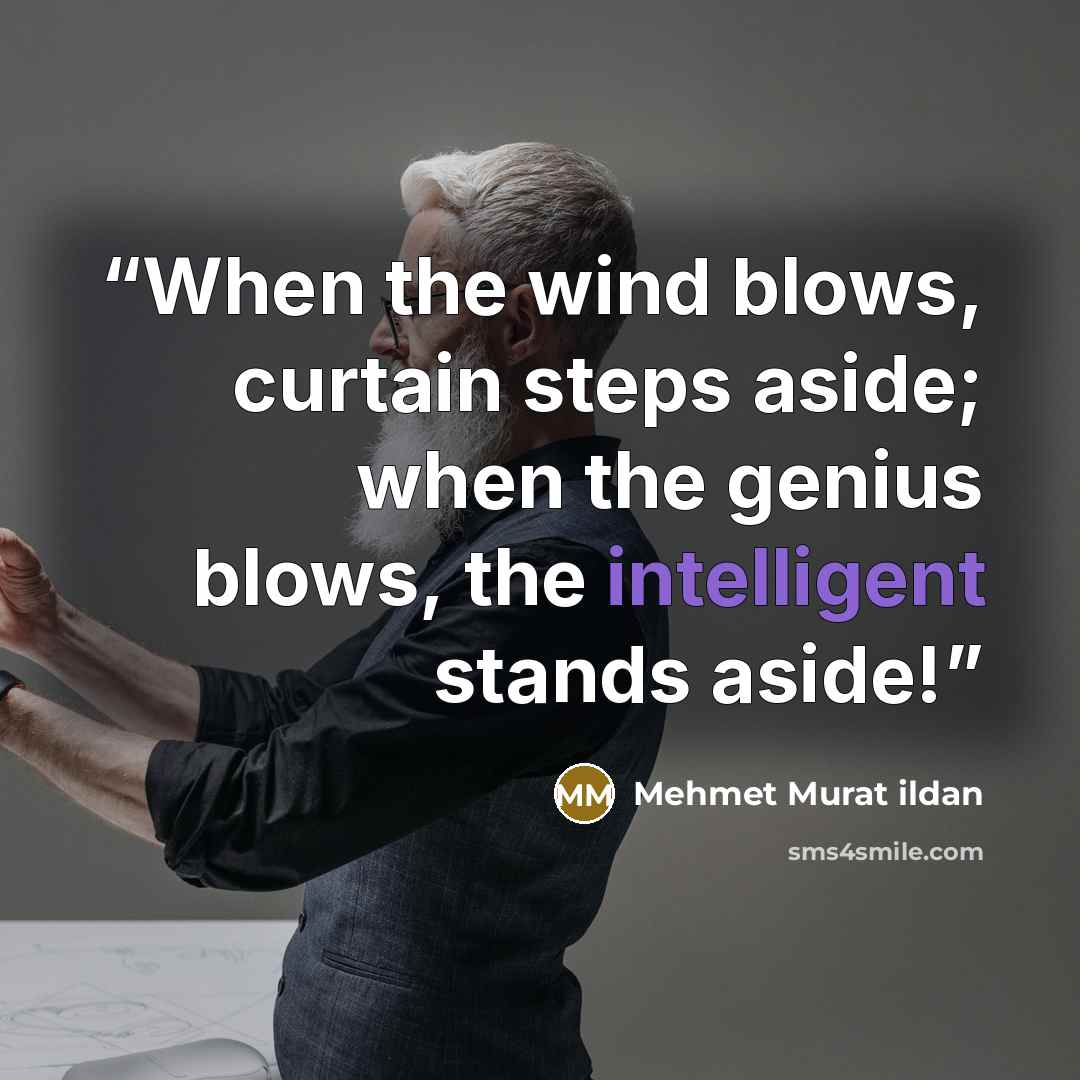 “When the wind blows, curtain steps aside; when the genius blows, the intelligent stands aside!” quote by Mehmet Murat ildan