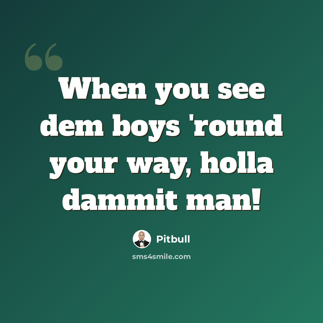 “When you see dem boys 'round your way, holla dammit man!” quote by Pitbull