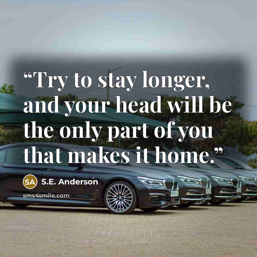 “Try to stay longer, and your head will be the only part of you that makes it home.” quote by S.E. Anderson
