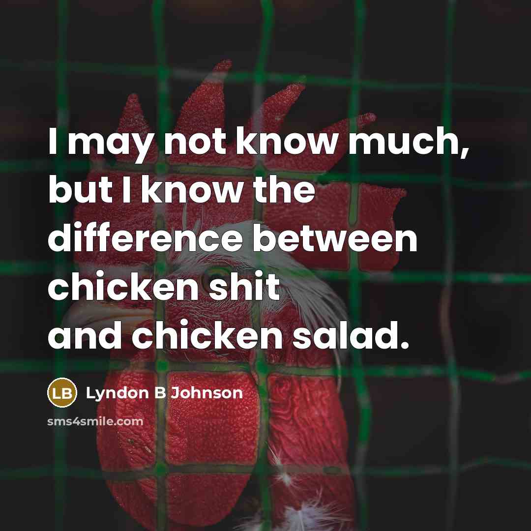 “I may not know much, but I know the difference between chicken shit and chicken salad.” quote by Lyndon B Johnson