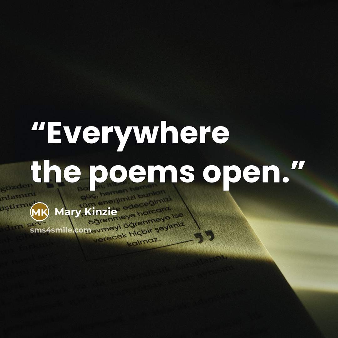 “Everywhere the poems open.” quote by Mary Kinzie