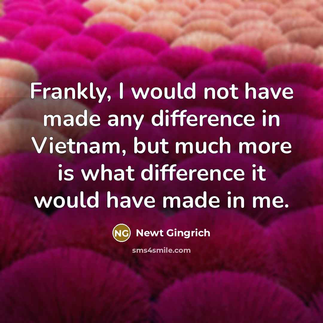 “Frankly, I would not have made any difference in Vietnam, but much more is what difference it would have made in me.” quote by Newt Gingrich