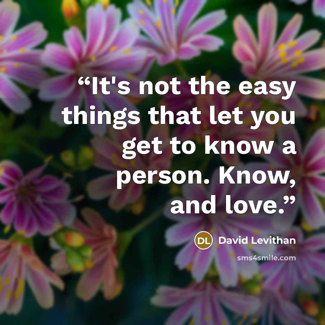 “It's not the easy things that let you get to know a person. Know, and love.” quote by David Levithan