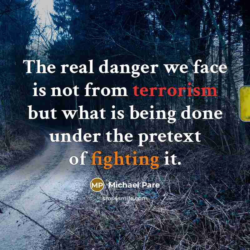 “The real danger we face is not from terrorism but what is being done under the pretext of fighting it.” quote by Michael Pare
