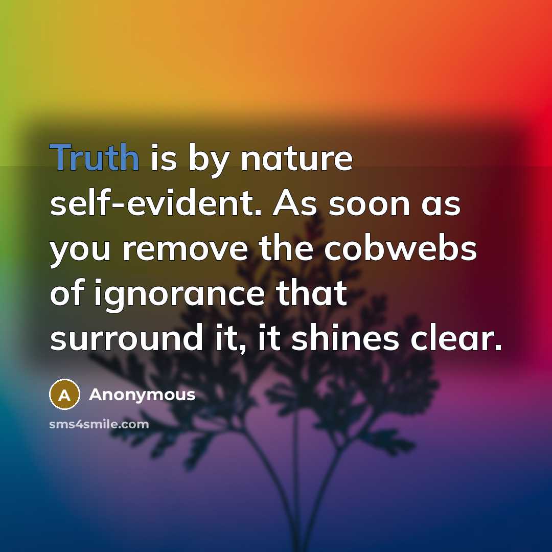 “Truth is by nature self-evident. As soon as you remove the cobwebs of ignorance that surround it, it shines clear.” quote by Anonymous