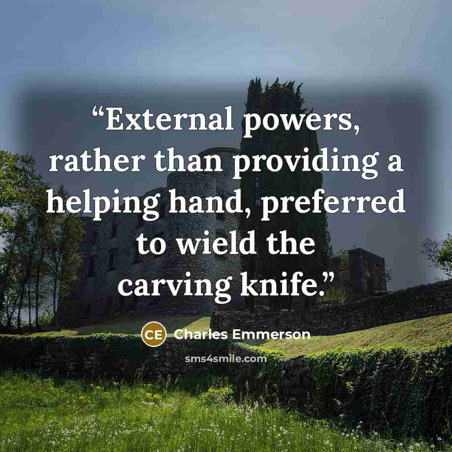 “External powers, rather than providing a helping hand, preferred to wield the carving knife.” quote by Charles Emmerson