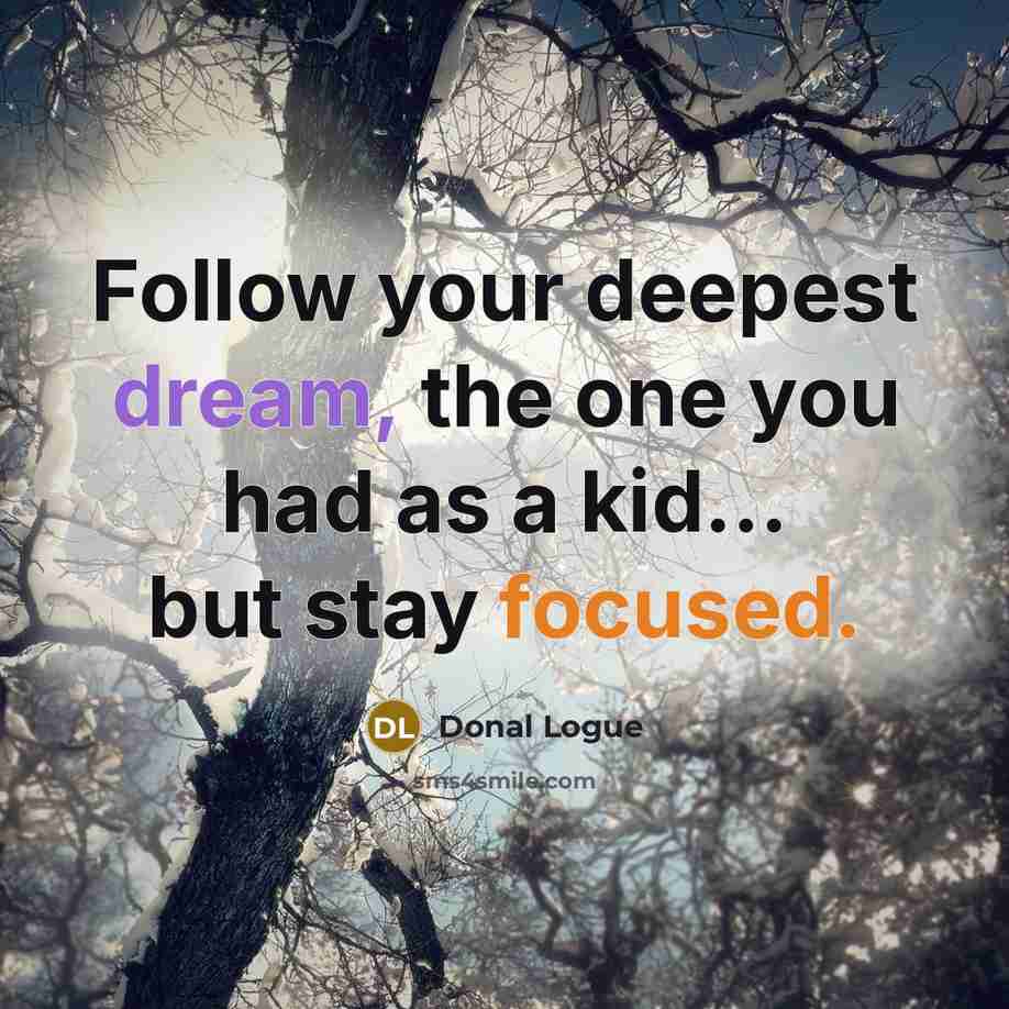 “Follow your deepest dream, the one you had as a kid... but stay focused.” quote by Donal Logue
