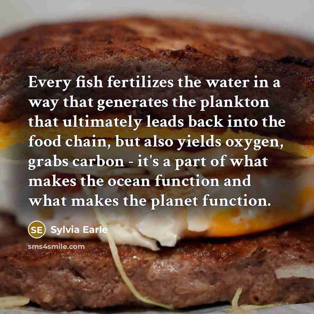 “Every fish fertilizes the water in a way that generates the plankton that ultimately leads back into the food chain, but also yields oxygen, grabs carbon - it's a part of what makes the ocean function and what makes the planet function.” quote by Sylvia Earle
