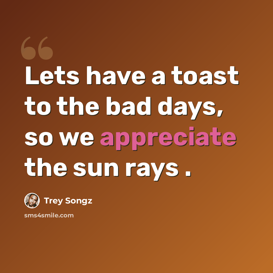 “Lets have a toast to the bad days, so we appreciate the sun rays .” quote by Trey Songz