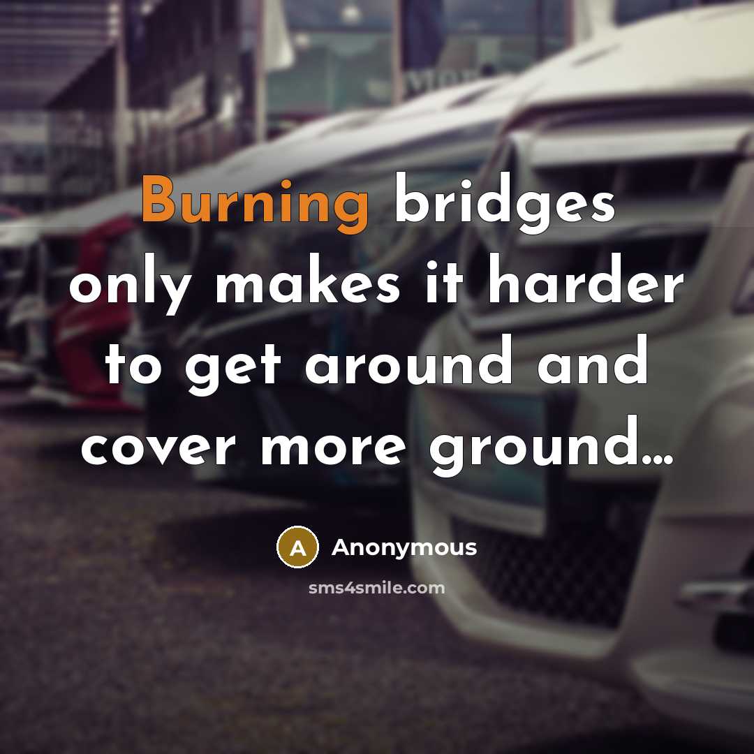 “Burning bridges only makes it harder to get around and cover more ground...” quote by Anonymous