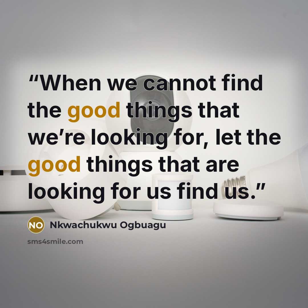 “When we cannot find the good things that we’re looking for, let the good things that are looking for us find us.” quote by Nkwachukwu Ogbuagu