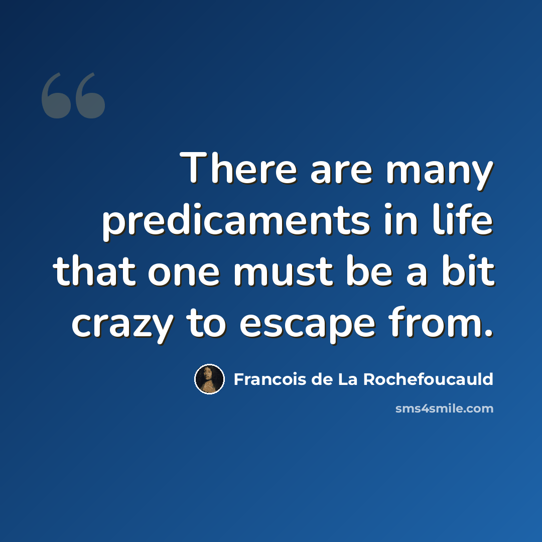 “There are many predicaments in life that one must be a bit crazy to escape from.” quote by Francois de La Rochefoucauld