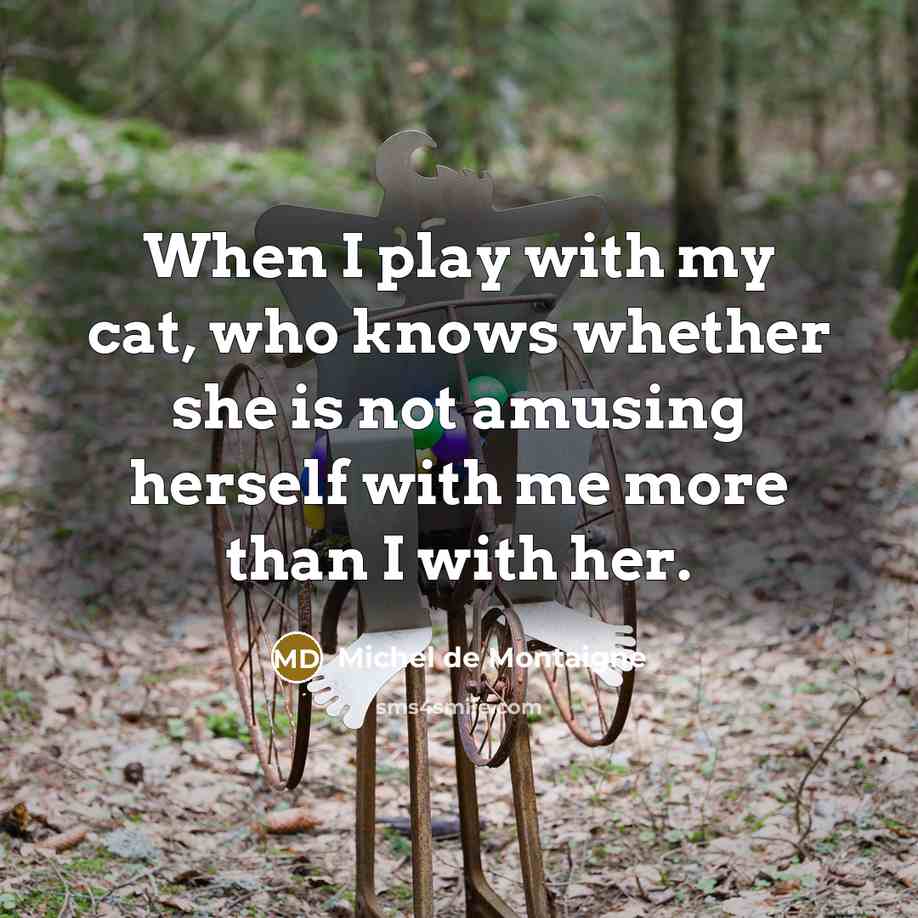 “When I play with my cat, who knows whether she is not amusing herself with me more than I with her.” quote by Michel de Montaigne