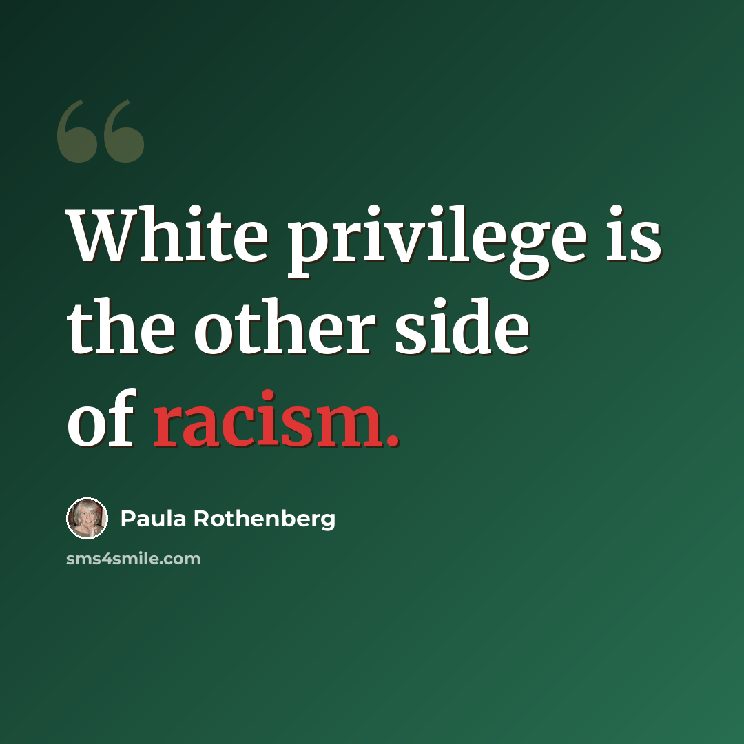“White privilege is the other side of racism.” quote by Paula Rothenberg