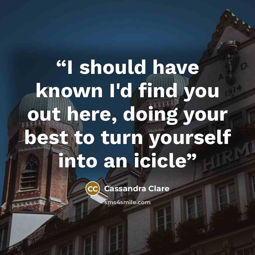 “I should have known I'd find you out here, doing your best to turn yourself into an icicle” quote by Cassandra Clare