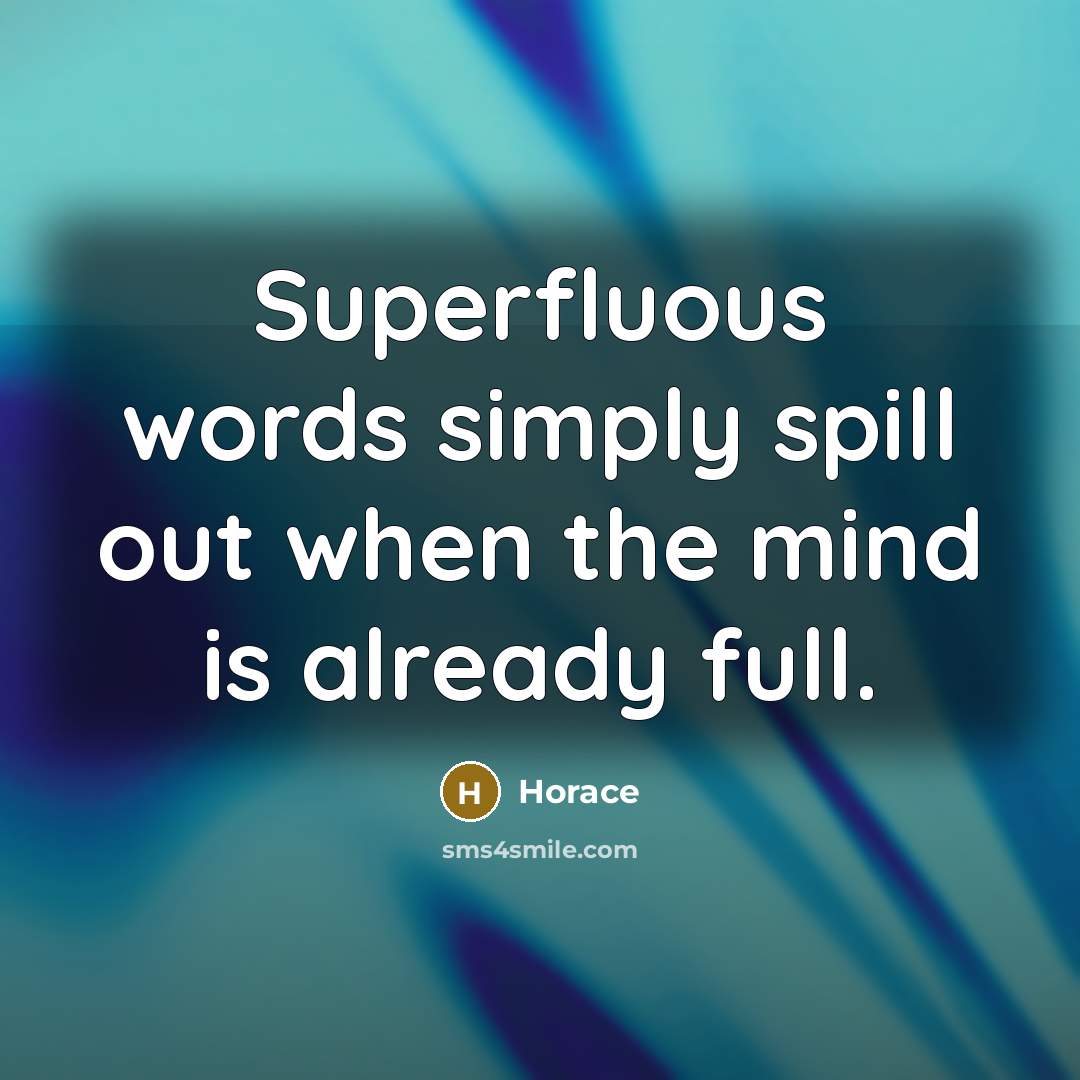 “Superfluous words simply spill out when the mind is already full.” quote by Horace