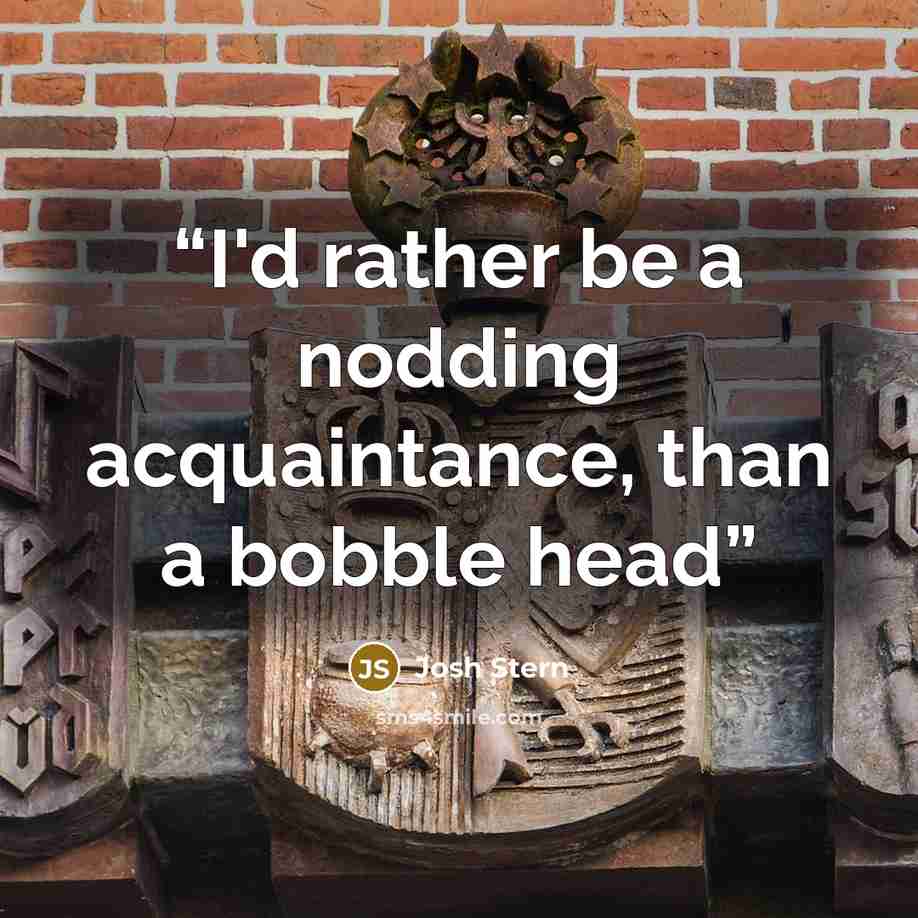 “I'd rather be a nodding acquaintance, than a bobble head” quote by Josh Stern