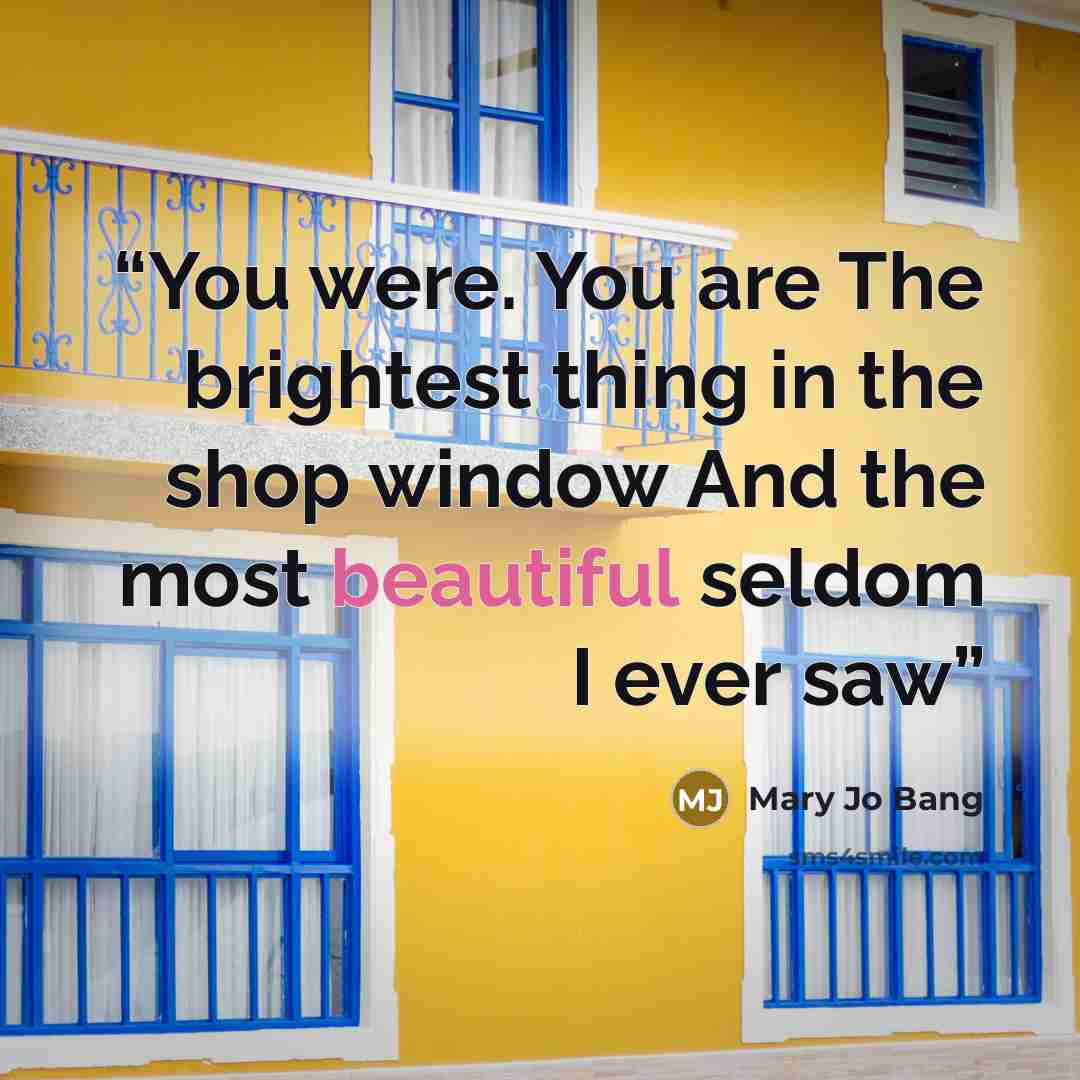 “You were. You are The brightest thing in the shop window And the most beautiful seldom I ever saw” quote by Mary Jo Bang
