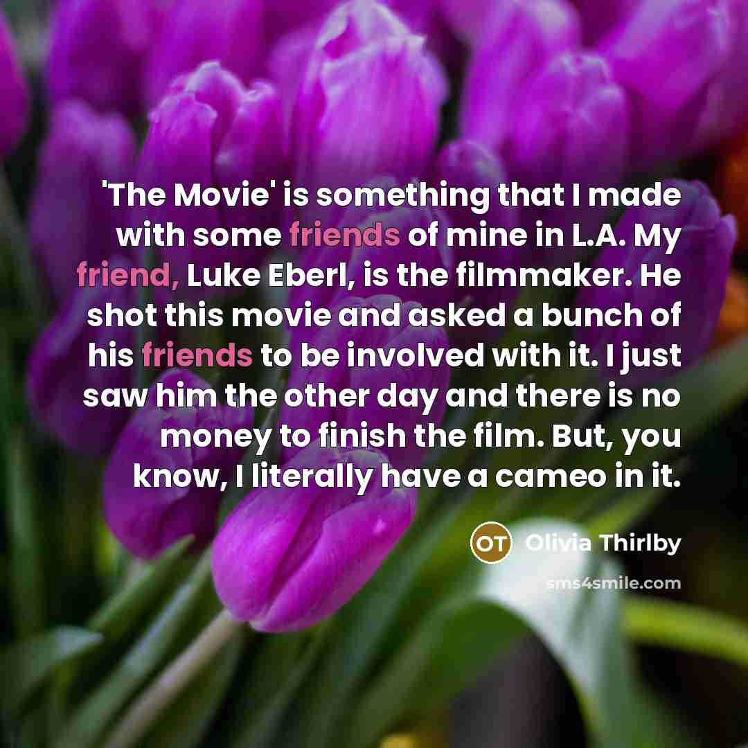 “'The Movie' is something that I made with some friends of mine in L.A. My friend, Luke Eberl, is the filmmaker. He shot this movie and asked a bunch of his friends to be involved with it. I just saw him the other day and there is no money to finish the film. But, you know, I literally have a cameo…” quote by Olivia Thirlby