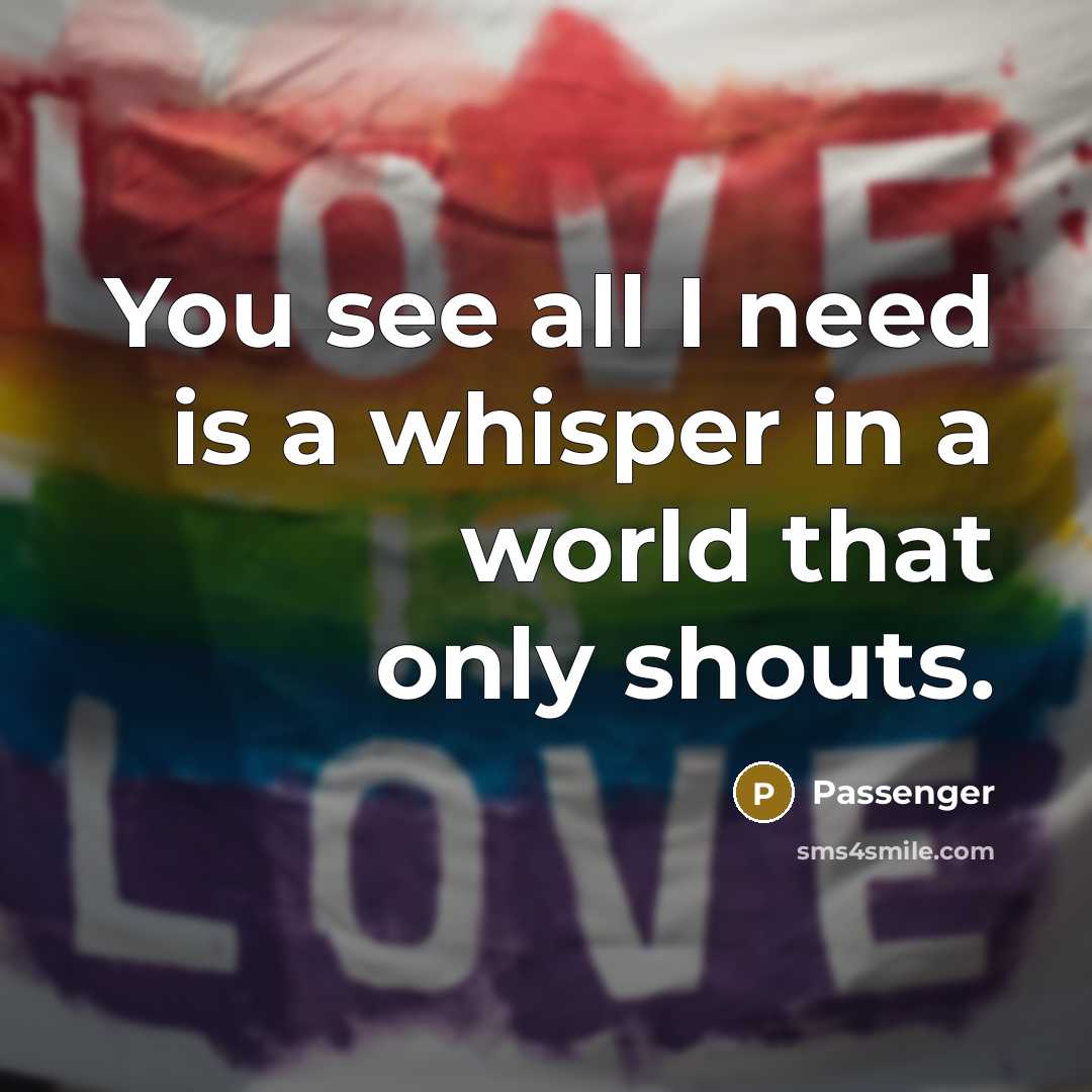 “You see all I need is a whisper in a world that only shouts.” quote by Passenger