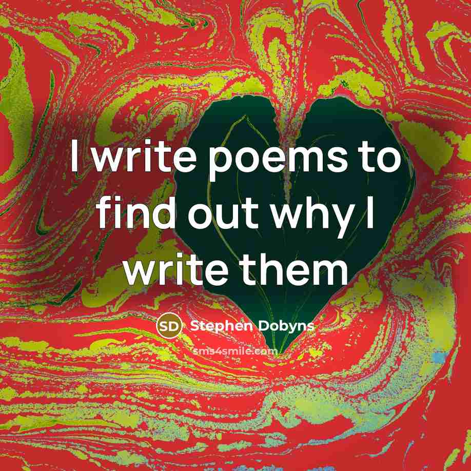 “I write poems to find out why I write them” quote by Stephen Dobyns