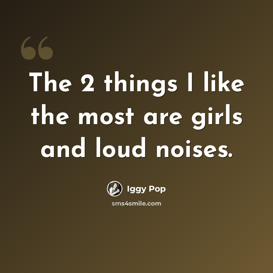 “The 2 things I like the most are girls and loud noises.” quote by Iggy Pop