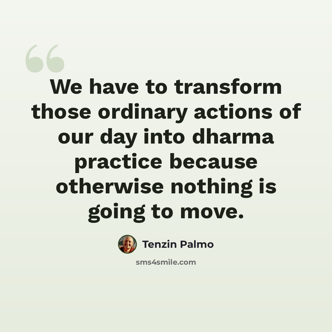 “We have to transform those ordinary actions of our day into dharma practice because otherwise nothing is going to move.” quote by Tenzin Palmo