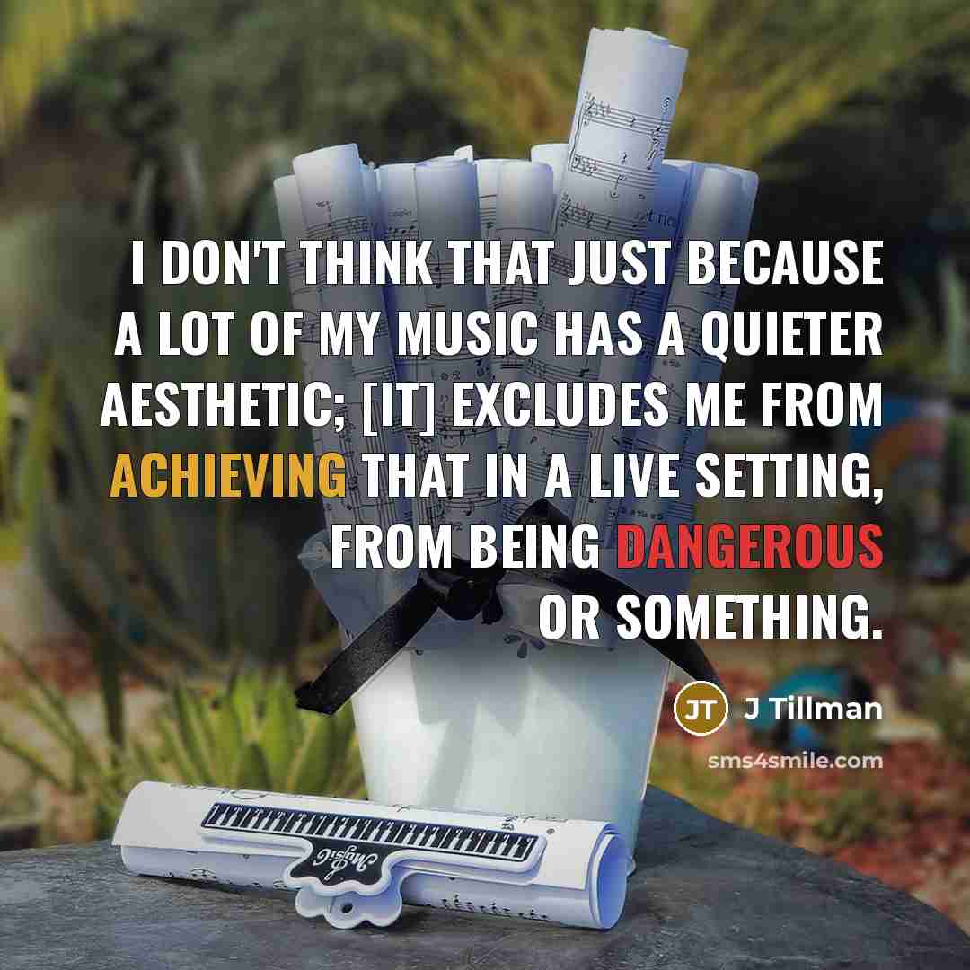 “I don't think that just because a lot of my music has a quieter aesthetic; [it] excludes me from achieving that in a live setting, from being dangerous or something.” quote by J Tillman