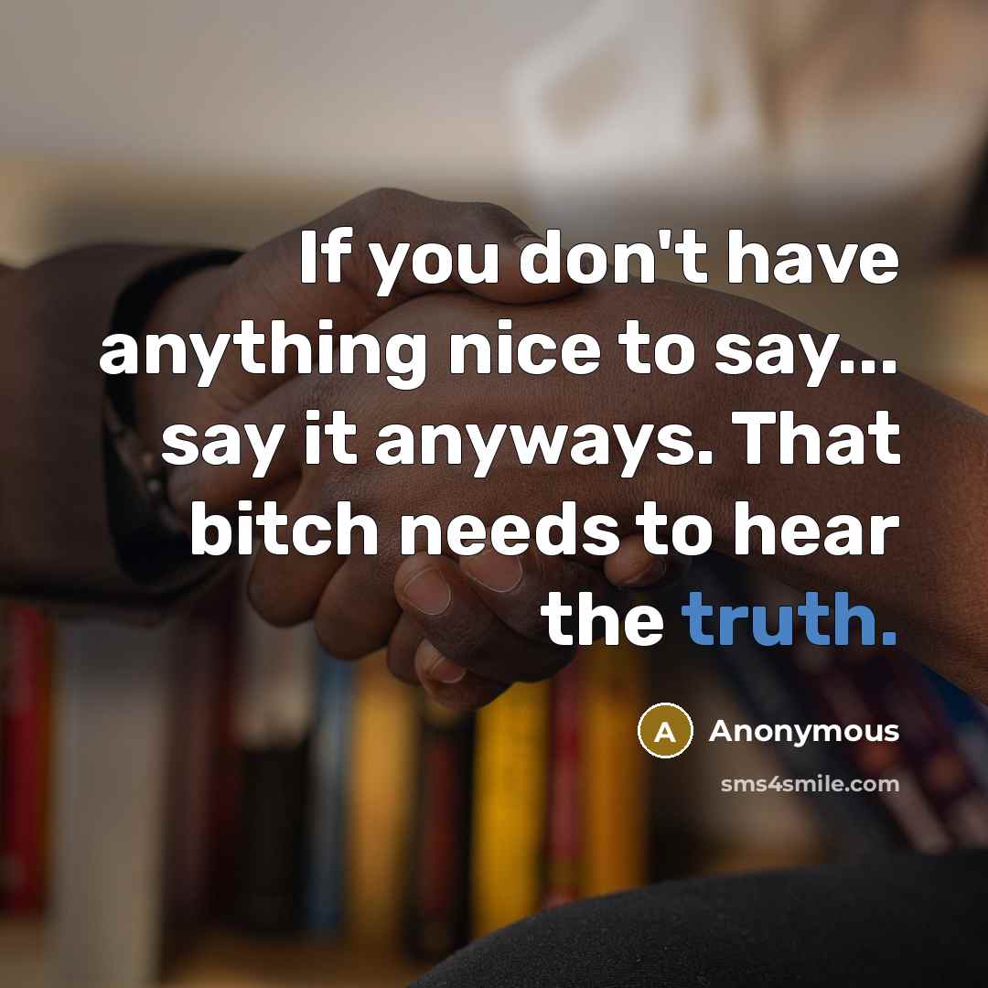“If you don't have anything nice to say... say it anyways. That bitch needs to hear the truth.” quote by Anonymous