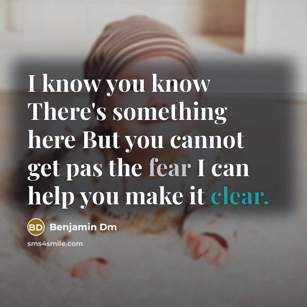 “I know you know There's something here But you cannot get pas the fear I can help you make it clear.” quote by Benjamin Dm
